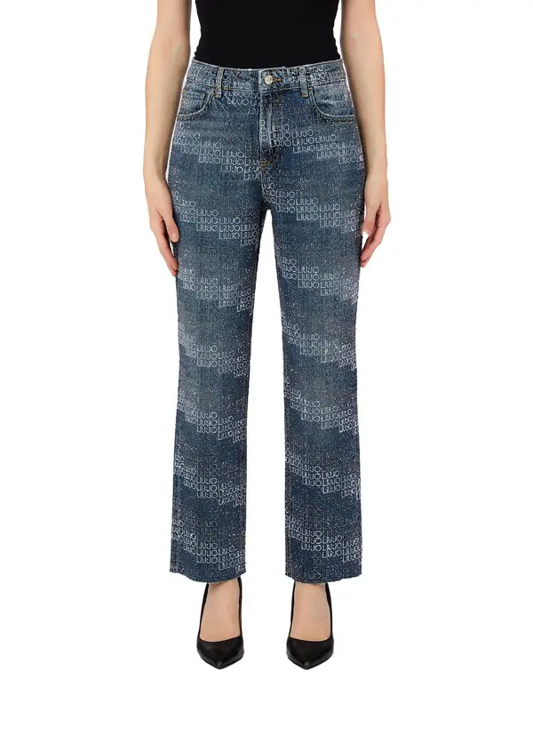 Straight-leg Jeans with Rhinestones