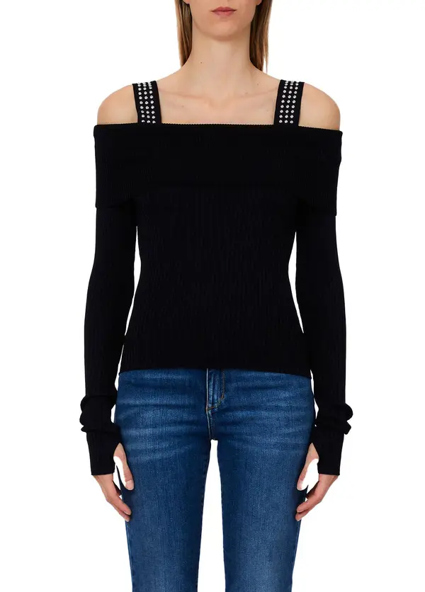 Off-the-shoulder Studded Sweater