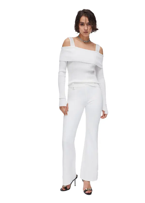 Off-the-shoulder Studded Sweater