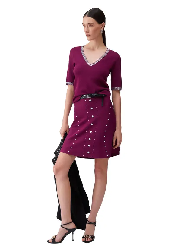 Knit Top with Gemstone Embellishments