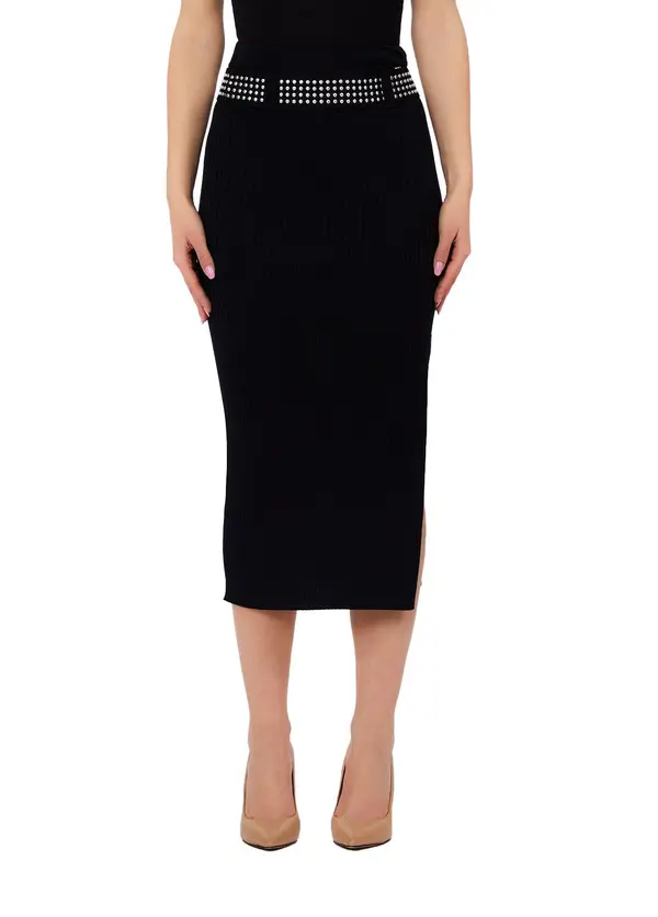 Knit Midi Skirt with Studs Image