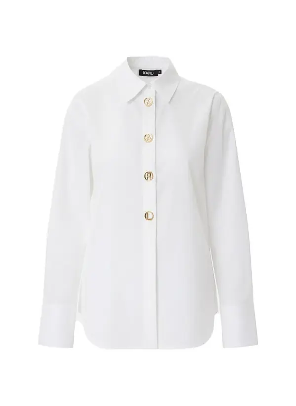 Long Sleeve Poplin Shirt with Gold Buttons