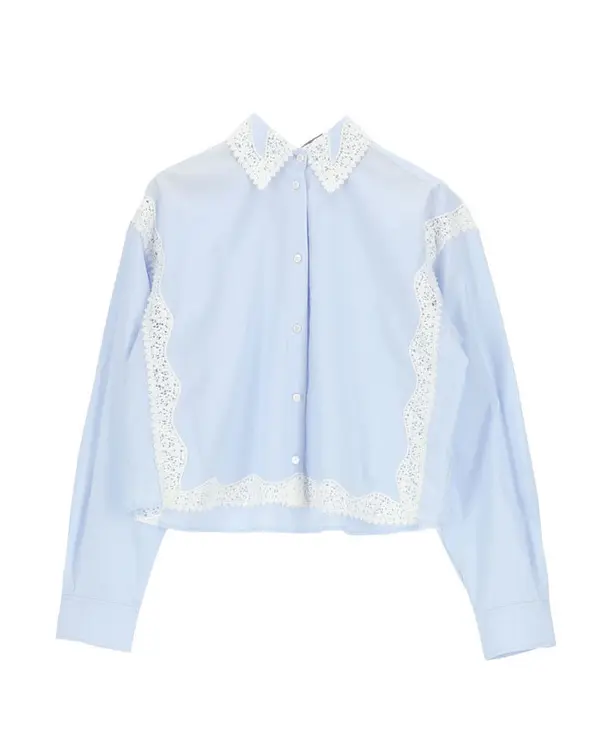 Cropped Shirt With White Lace Trim