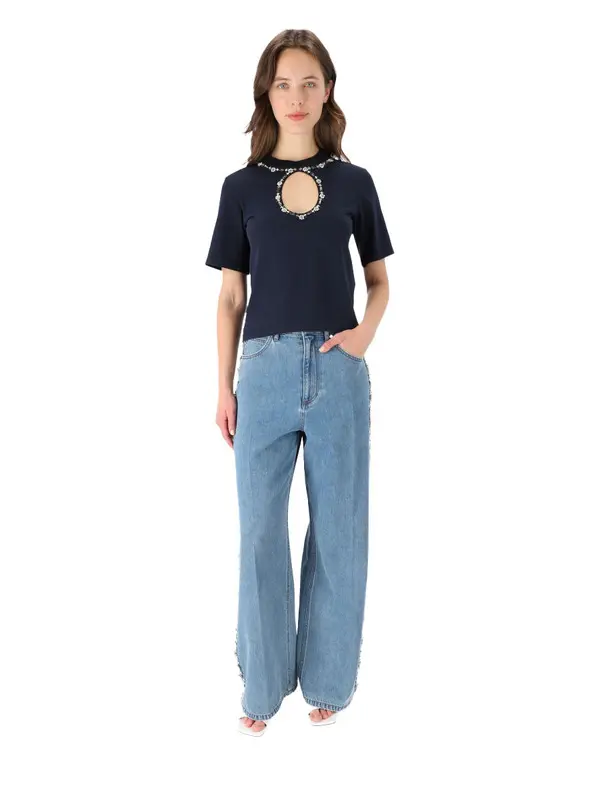 Rhinestone Openwork T-Shirt