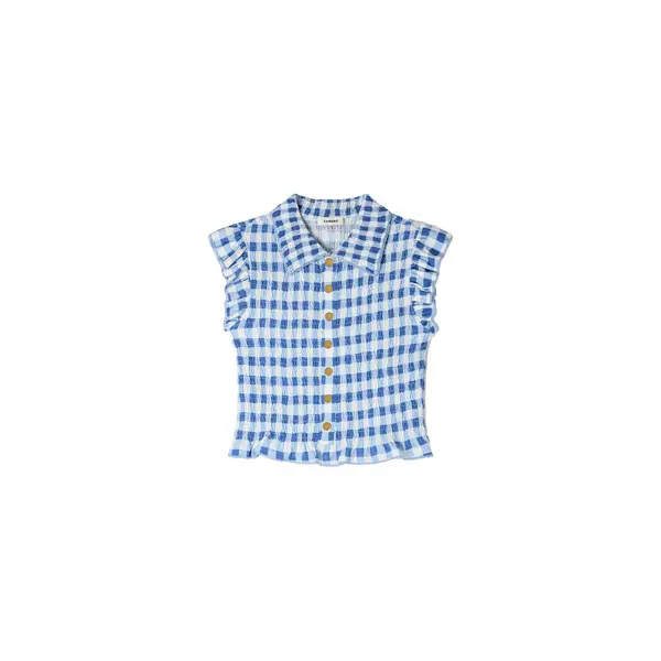 Sleeveless Check Smocked Shirt