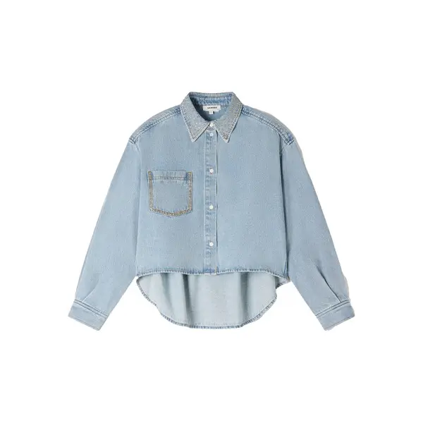 Rhinestone Cropped Denim Shirt