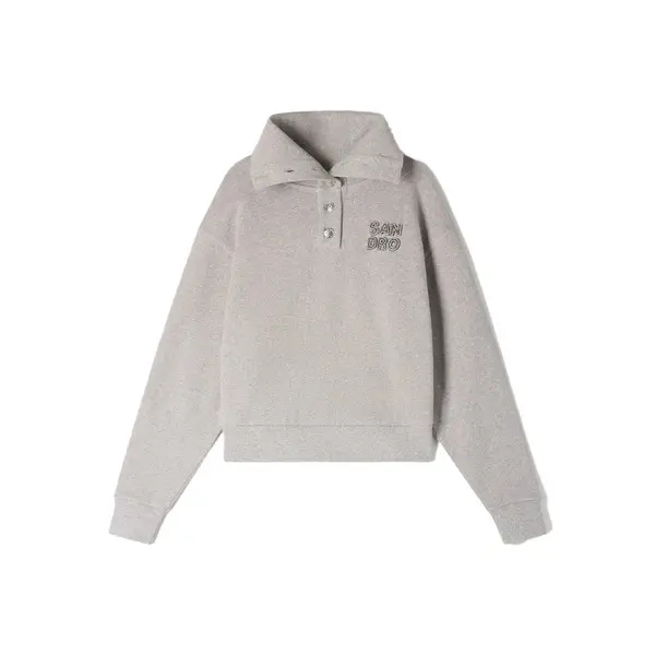 Embroidered Split Neck Sweatshirt