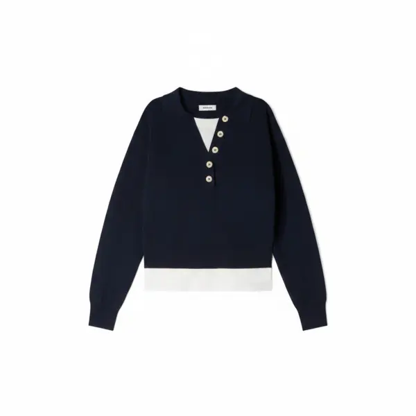 Metal Button Layered Collar Sweater Image