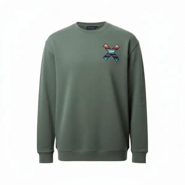 Classic X Embroidered Crew Neck Sweatshirt - Khaki