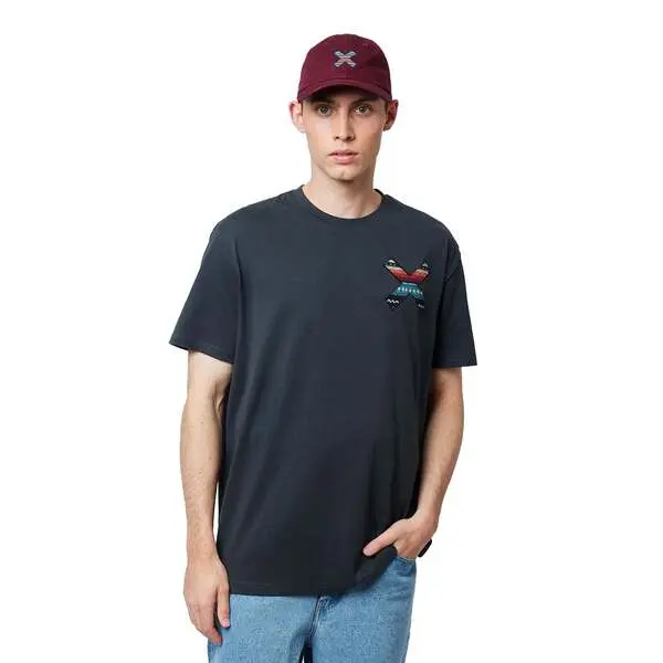 Short Sleeve T-shirt with Coloured X Embroidery on the Chest