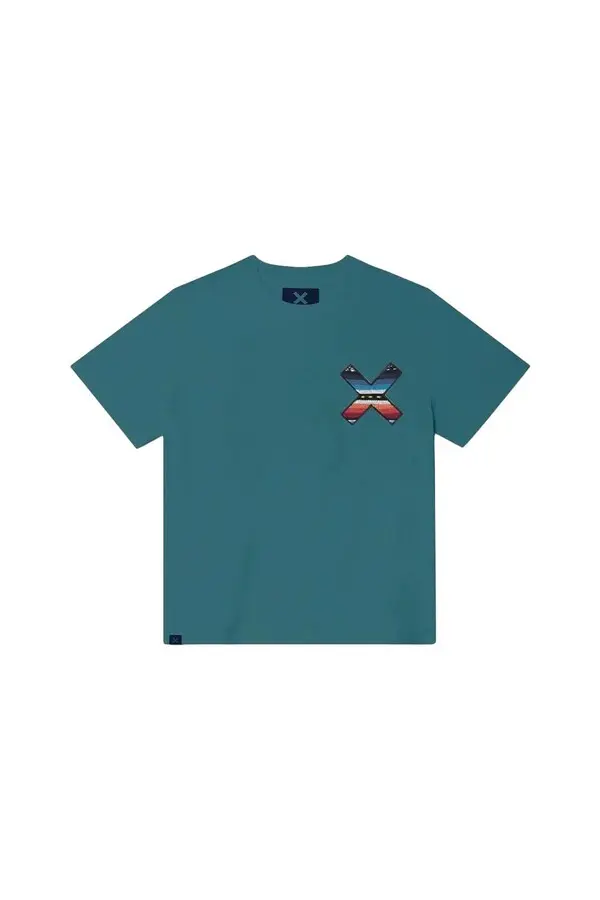 Short Sleeve T-shirt with Coloured X Embroidery - Green