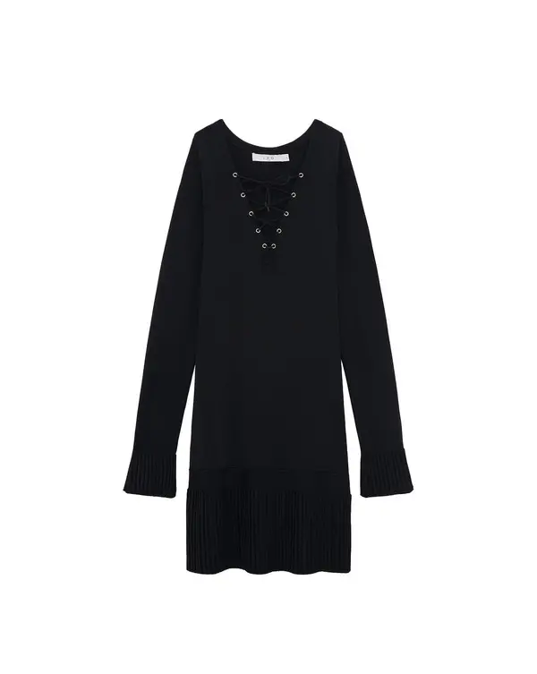 Short V-neck Dress with Lace-up Detail