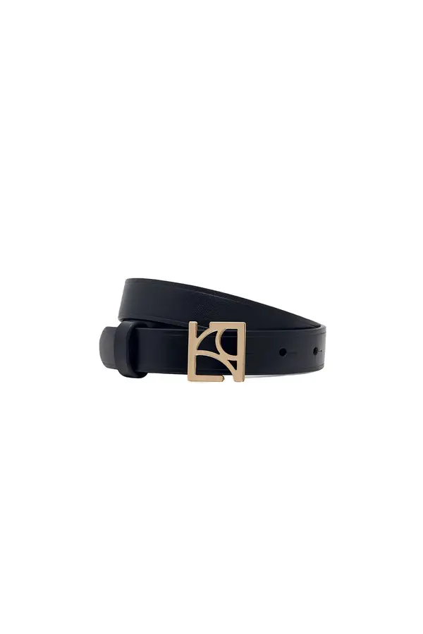 Leather Belt with Geometric Gold Buckle Image