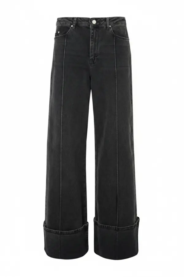 Turn Up Wide Leg Denim Jeans