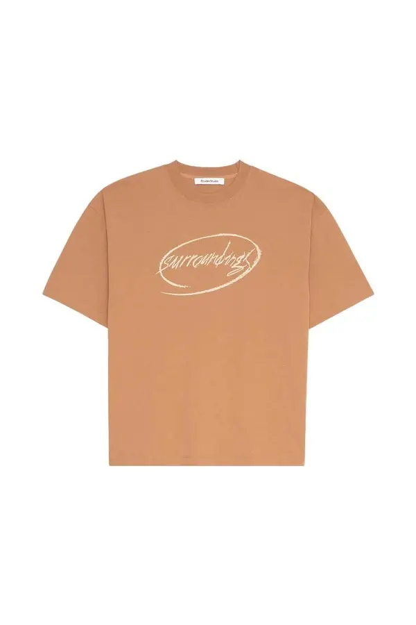 Relaxed Fit T-shirt with "Surroundings" Print - Camel
