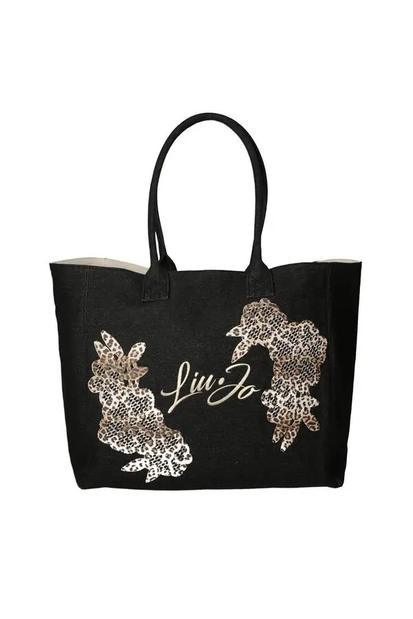 Canvas Tote with Script Logo Embroidery and Decorative Print Scarf
