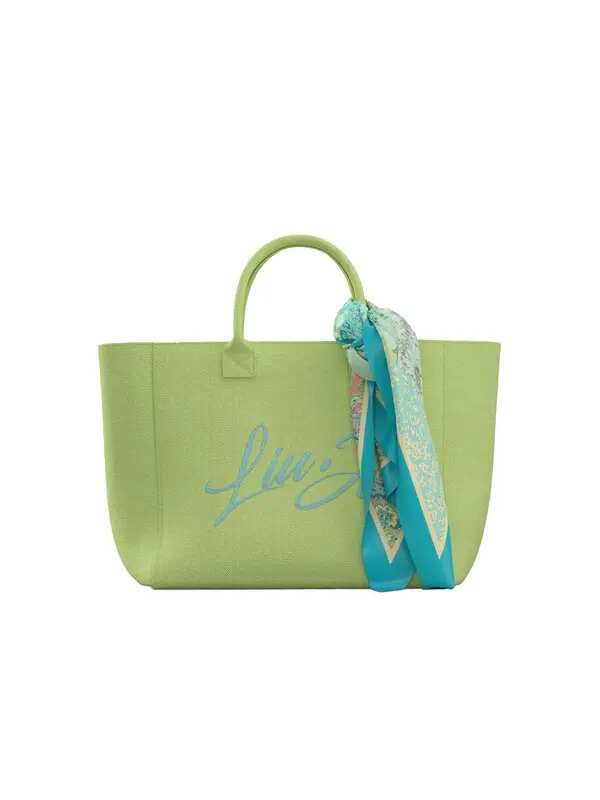 Canvas Tote with Script Logo Embroidery and Decorative Print Scarf