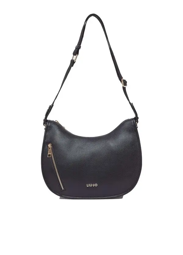 Leather Shoulder Bag with Side Zipper Detail