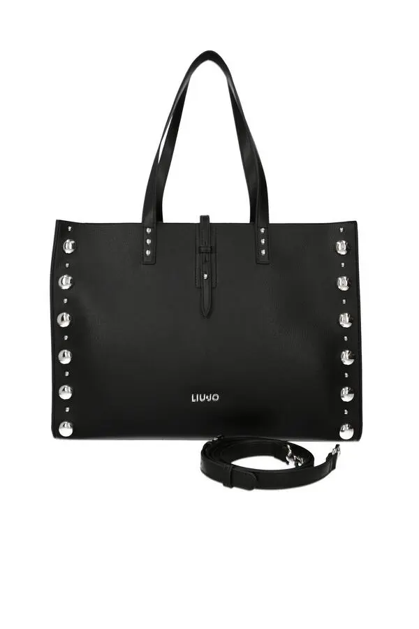 Studded Leather Tote Bag with Detachable Strap