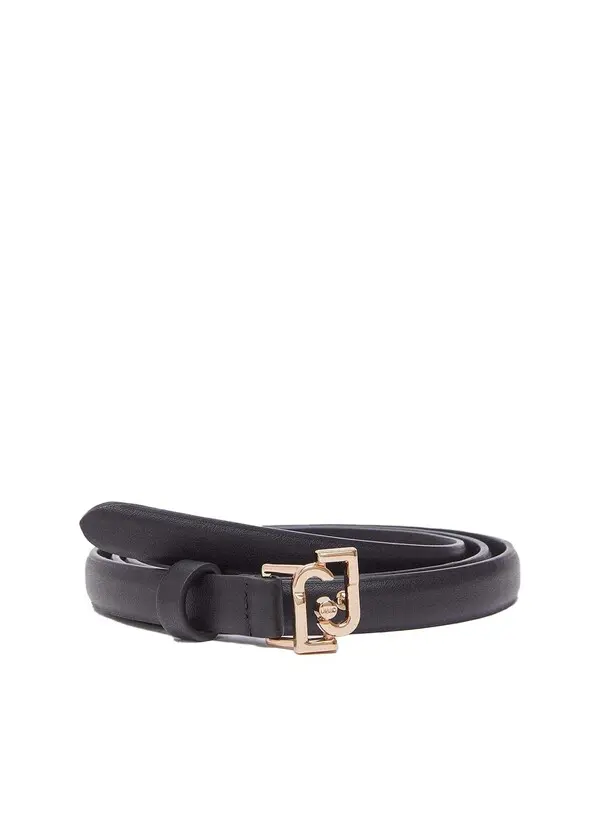 Skinny Belt with Gold Monogram Buckle