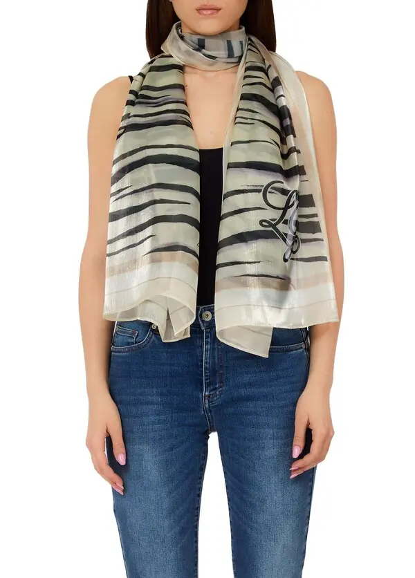 Silk-Blend Tiger Stripe Lightweight Scarf Image