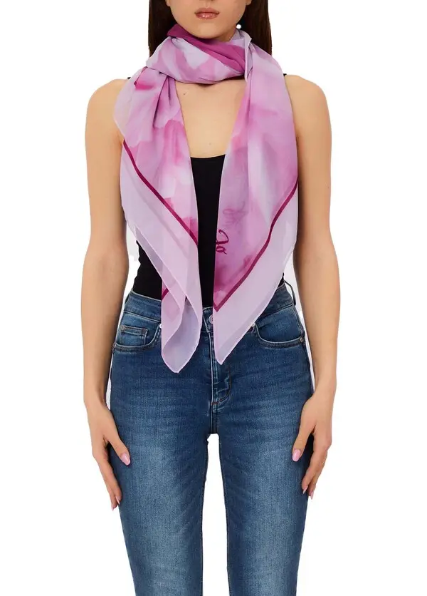 Blurred Floral Chiffon Scarf in Dusty Rose and Slate
