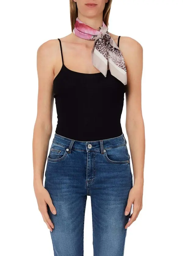 Lightweight Abstract Flower Print Scarf with Monogram Image