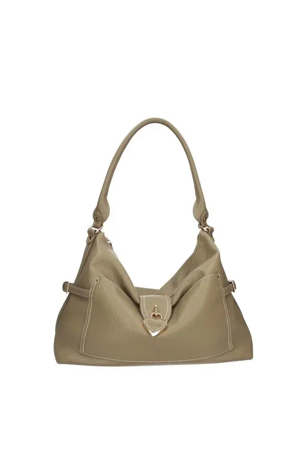 Pebbled Leather Hobo Bag with Heart Padlock Detail