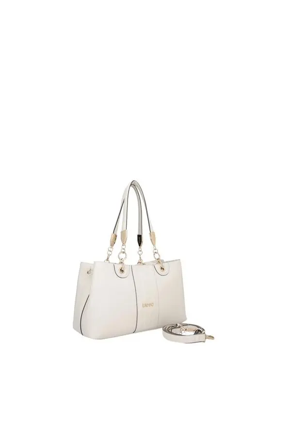 Grained Leather Tote Bag with Gold Chain Detail