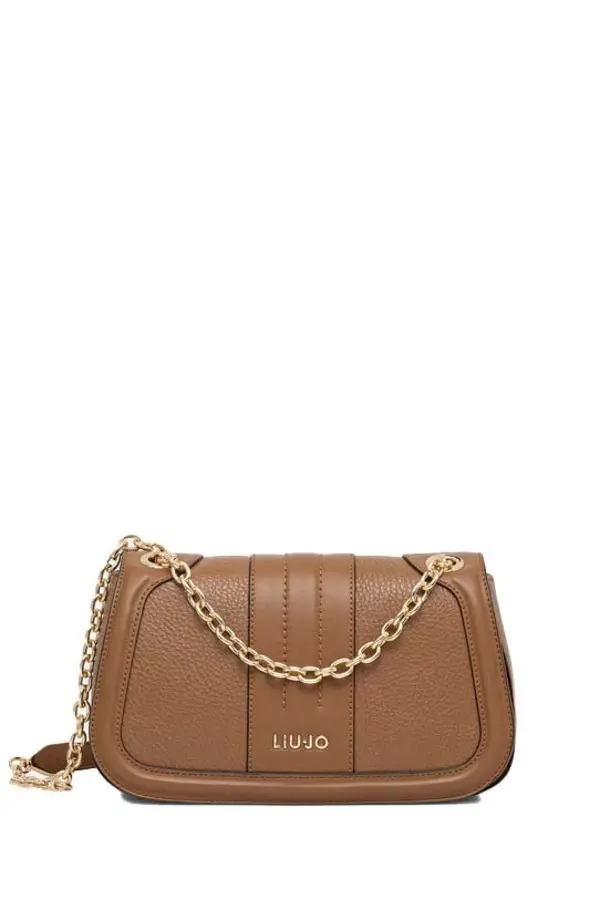 Leather Flap Shoulder Bag with Gold Chain Strap