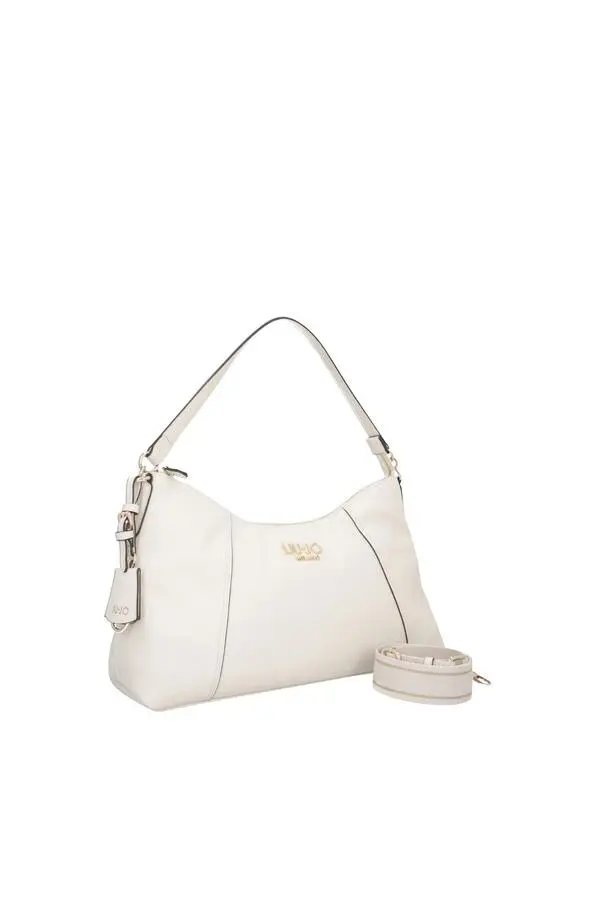 Textured Shoulder Bag featuring Detachable Webbing Strap and Gold-Tone Hardware