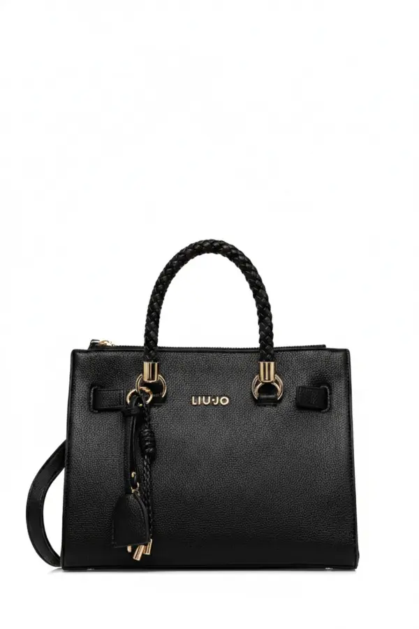 Pebbled Leather Satchel with Braided Top Handles and Gold Logo Charm