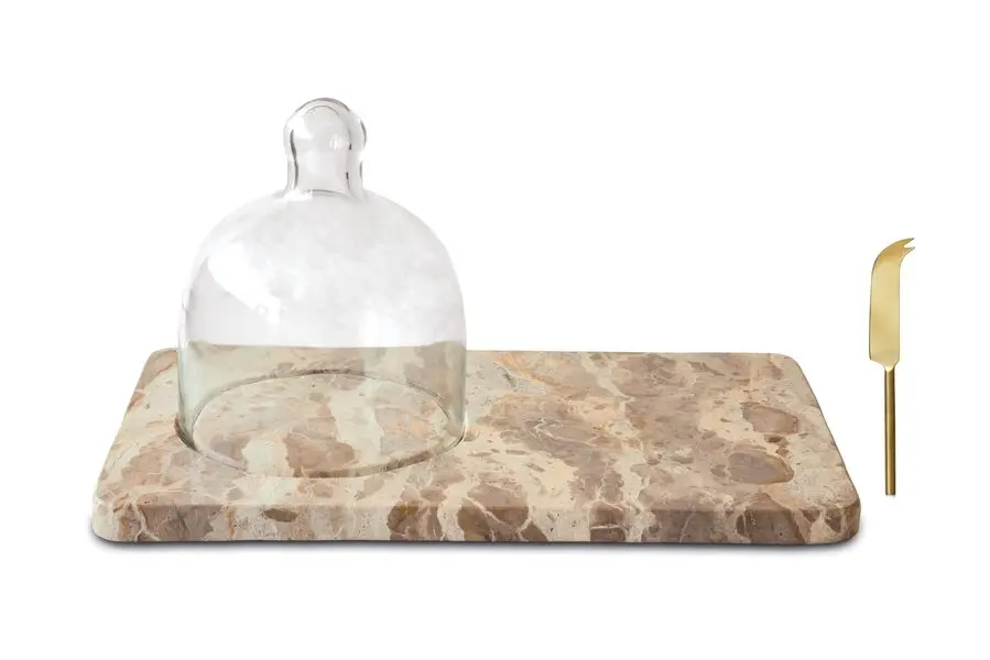 Cutting Board with Cloch and Cheese Knife 38x23 cm 