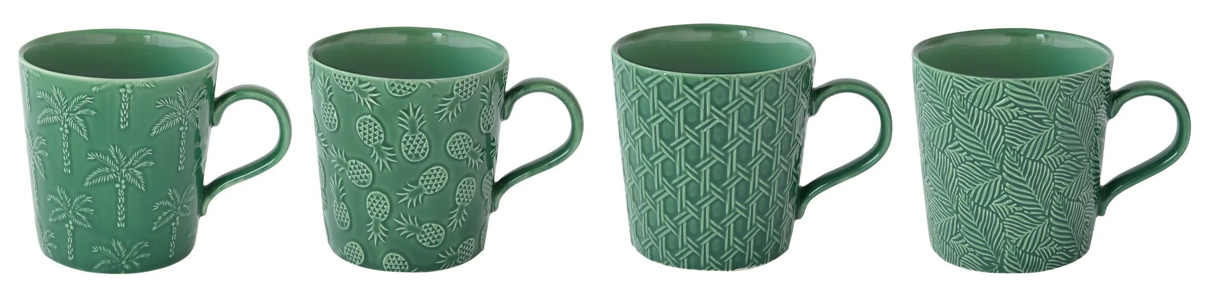Set of 4 - Green Porcelain Mugs 380ml