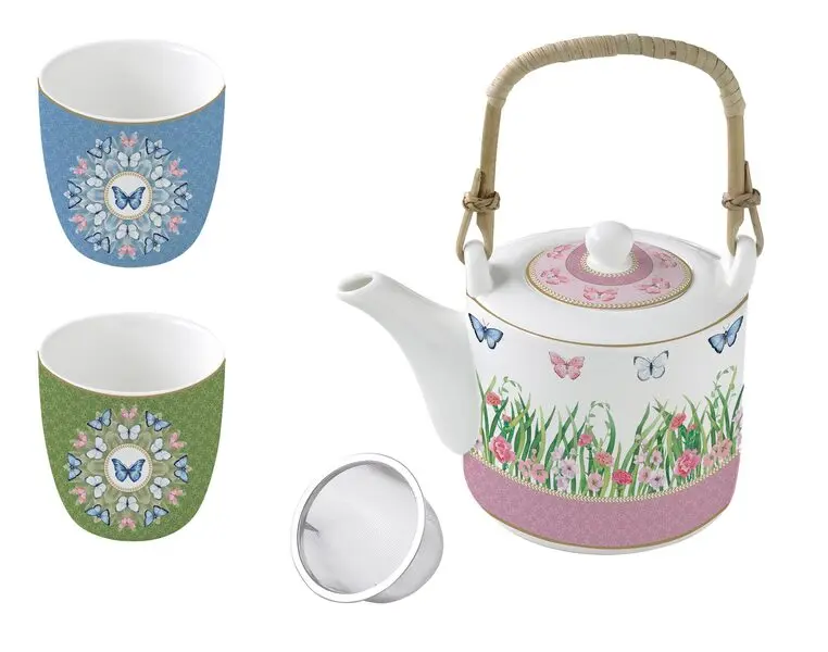 Porcelain Teapot with Metal Infuser and 2 Cups 