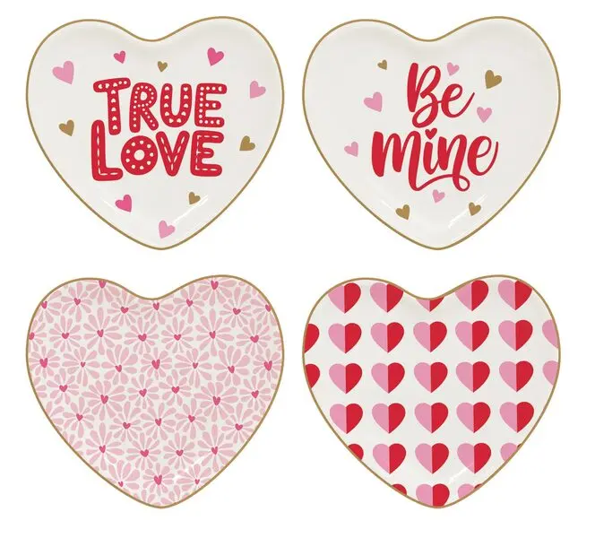 Set of 4 -  Heart Shaped Porelain Pocket Emptier