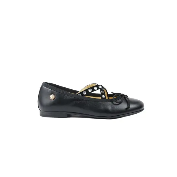 Leather Studded Crisscross Ballerinas with Bow