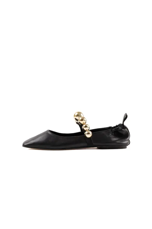 Leather Ballet Flat with Gold Bead Strap