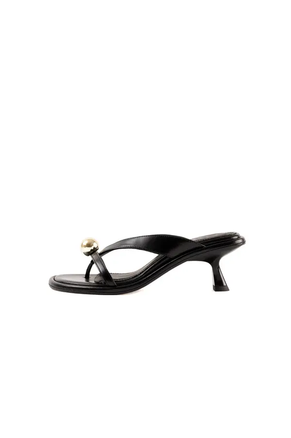 Leather Thong Heel with Gold Orb Detail