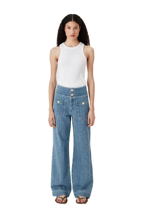 High Waist Tweed Denim Jeans