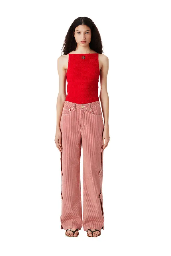 High Wasit Wide-leg Cotton Denim Jeans 