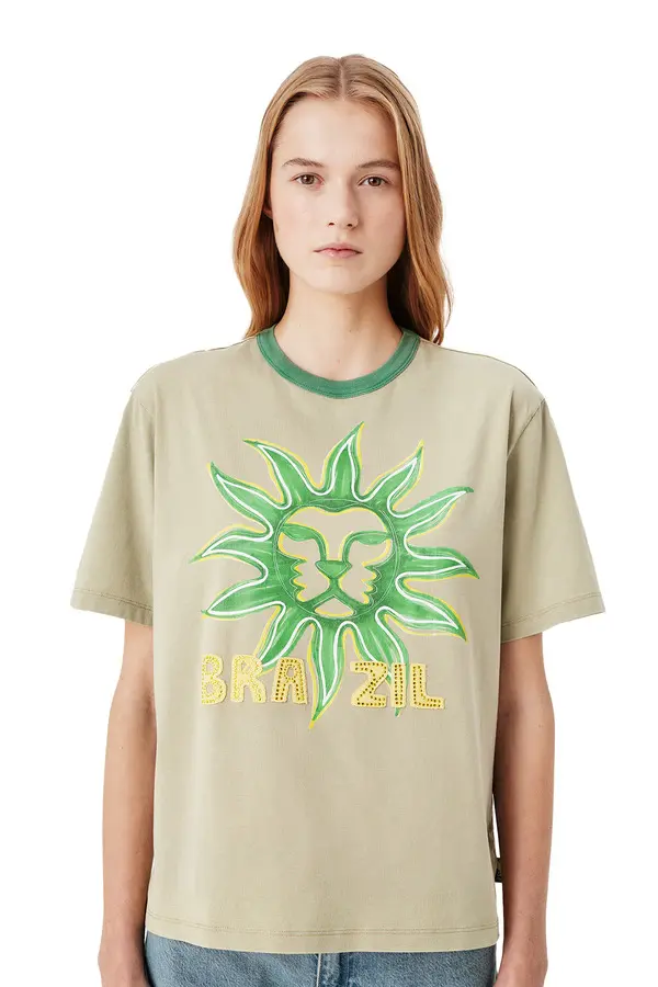 Short-sleeved T-shirt with Sun Lion Graphic
