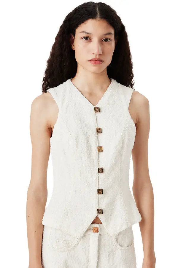 V-neck Sleeveless Top with Gold Buttons
