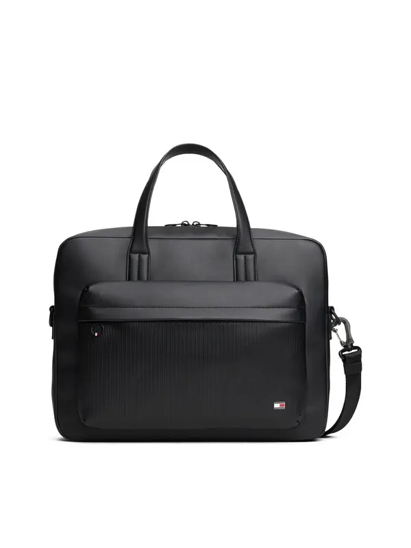 Flag Ribbed Pocket Leather Laptop Bag