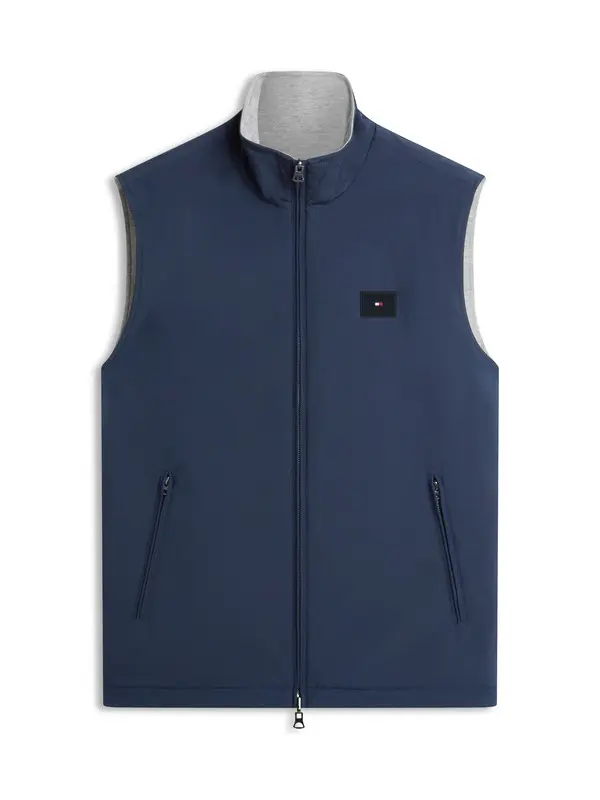 Regular Fit Stand Collar Zip Up Logo Vest