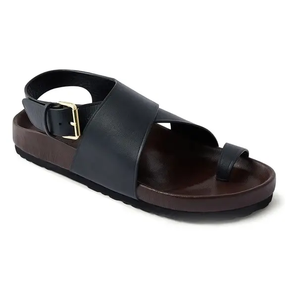 Leather Slingback Sandals with Gold Buckle