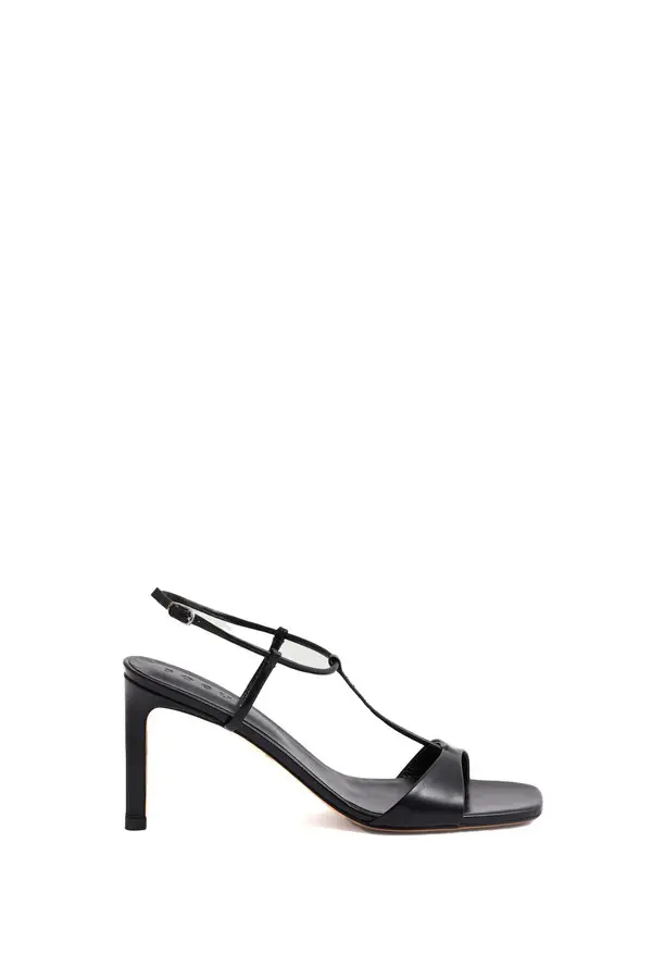 T-Strap Leather Heeled Sandals