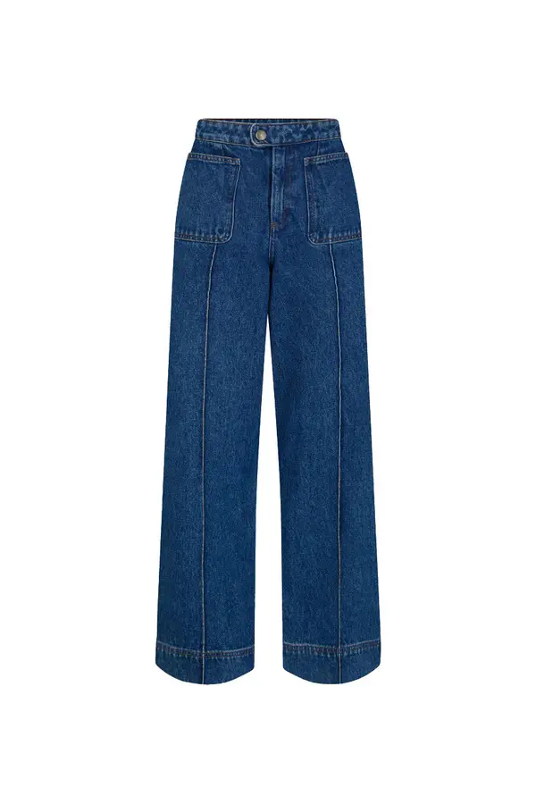 High-waisted wide-leg jeans with front patch pockets