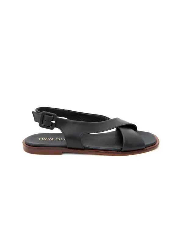 Leather Criss-Cross Slingback Sandals with Square Buckle