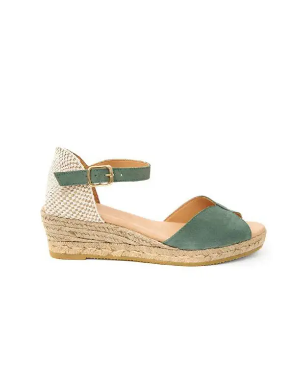 Suede Espadrille Wedge Sandals with Ankle Strap